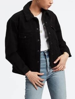 Levis Ex Boyfriend Sherpa Denim Trucker Jacket - Black Size M Women