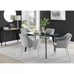 Furniture Box Malmo Glass and Black Leg Dining Table & 4 Grey Calla Silver Leg Chairs