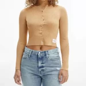 Calvin Klein Jeans Womens Badge Knitted Cardigan - Tawny Sand - L