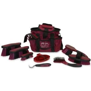 Charles Bentley Slip-not Deluxe Equestrian Microban Antibacterial Grooming Set - Burgundy
