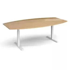 Elev8 Touch radial boardroom table 2400mm x 800/1300mm - white frame and oak top