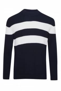 Mens French Connection Bold Stripe Roll Neck Jumper Marine