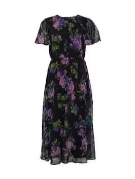Oasis Chiffon Angel Sleeve Dress - Floral, Multi, Size 12, Women
