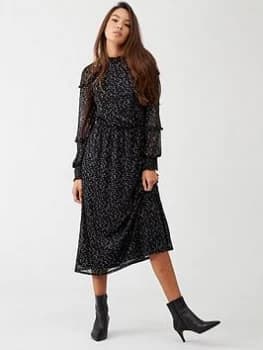 Oasis Foil Star Mesh Midi Dress - Black, Size S, Women