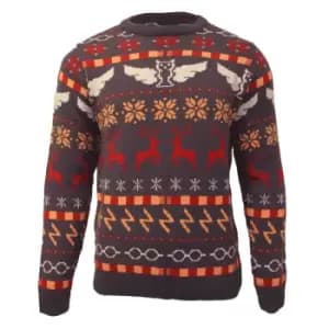 Harry Potter Mens Icons Fair Isle Knitted Christmas Jumper (3XL) (Grey/Red/Yellow)