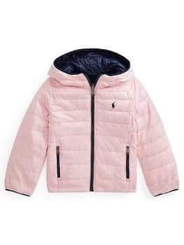Ralph Lauren Girls Reversible Padded Coat - Pink/Navy, Pink/Navy, Size 12-14 Years=L, Women