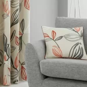 Fusion Ensley Botanical Print 100% Cotton Piped Edge Filled Cushion, Terracotta, 43 x 43 Cm