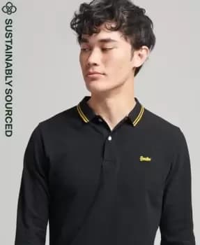 Superdry Mens Vintage Tipped Long Sleeve Polo Shirt Black / Black/Utah Gold - Size: L