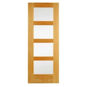 Wickes Marlow Internal Clear Glazed 4 Panel Oak Veneer Door - 1981 x 762mm