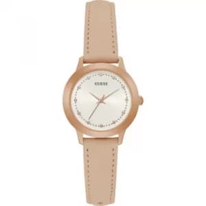 GUESS Ladies rose gold watch with nude smooth leather strap