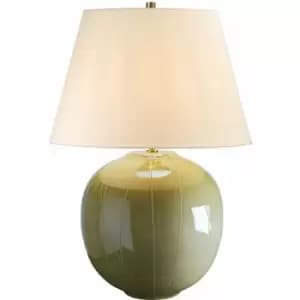 Table Lamp Green Glaze Cream Faux Silk Shade Green Reactive Glaze LED E27 60W