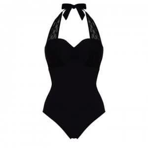 Figleaves Icon Spot Mesh Swimsuit - Longer Length - Black