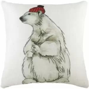 Evans Lichfield - Polar Bear With Hat Hand Painted Print Cushion Cover, Multi, 33 x 43 Cm