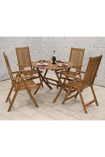 Royalcraft Brooklyn Table with 4 x Manhattan Recliner Armchairs Natural