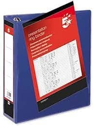 5 Star Presentation Ring Binder PVC 4 D-Ring 65mm Size A4 Blue Pack 10