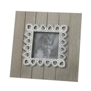 Natural Wooden Photo Frame with White Heart Detail By Heaven Sends