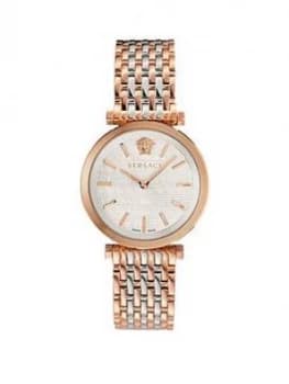 Versace Twist Mother Of Pearl And Rose Gold Detail Dial Two Tone Stainless Steel Bracelet Ladies Watch