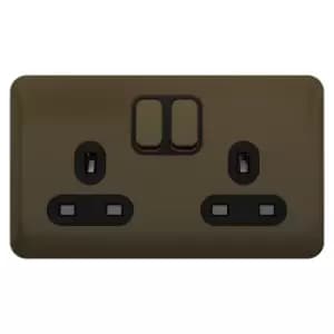 Schneider Electric Lisse Screwless Deco - Switched Double Power Socket, 13A, GGBL3020BMB, Mocha Bronze with Black Insert