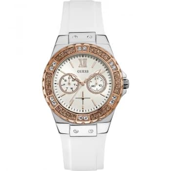 GUESS Ladies silver & rose gold watch with crystals