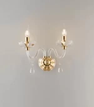 RIFLESSO Twin 2 Light Candle Wall Light Gold, Crystal 40x35x18cm