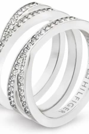 Ladies Tommy Hilfiger Silver Plated Cross Over Ring Size N.5 2701098C