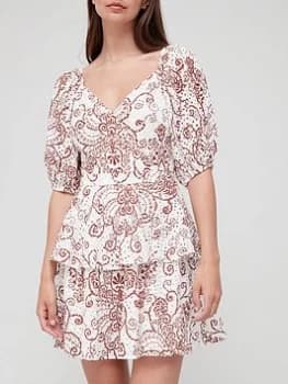 Ted Baker Elizaaa Broderie Mini Dress with Puff Sleeves - White, Size 1=8, Women