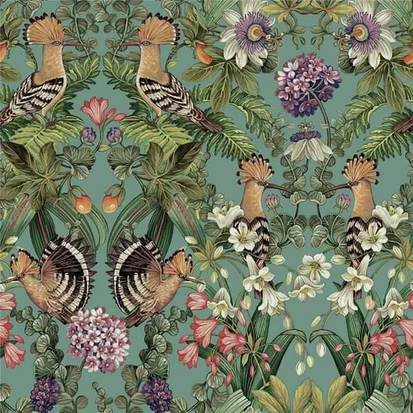 HOLDEN DECOR Holden Decor - Mirrored Bird Soft Teal Floral Wallpaper Flowers Modern Botanical WL-13521