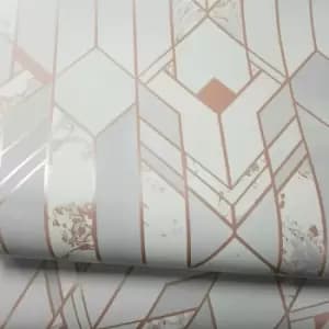 Elixir Geometric Metallic Rose Gold Grey Heavyweight Wallpaper - Muriva