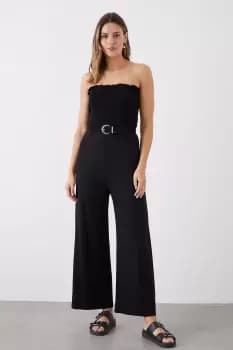 Black Shirred Bodice Bandeau Jumpsuit