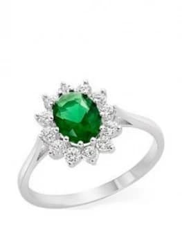 Beaverbrooks 9Ct White Gold Green Cubic Zirconia Halo Ring