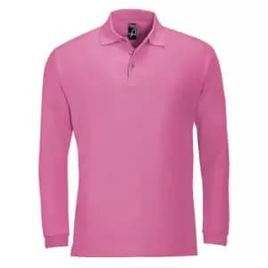SOLS Mens Winter II Long Sleeve Pique Cotton Polo Shirt (XL) (Flash Pink)