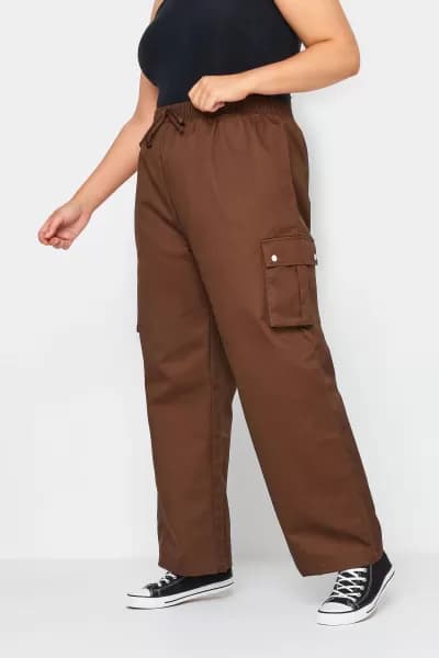 Plus Size Wide Leg Woven Cargo Trousers