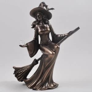 Witch Riding Broom Bronze Ornament 20cm