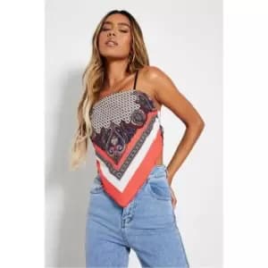 I Saw It First Orange Satin Cami Strap Hankerchief Hem Crop Top - Orange