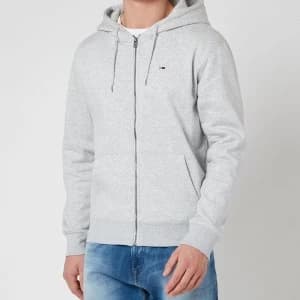 Tommy Jeans Mens Regular Fleece Zip Hoodie - Light Grey Heather - L