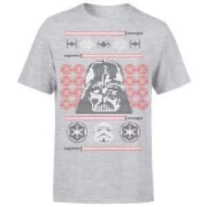 Star Wars Christmas Darth Vader Face Sabre Knit Grey T-Shirt - L