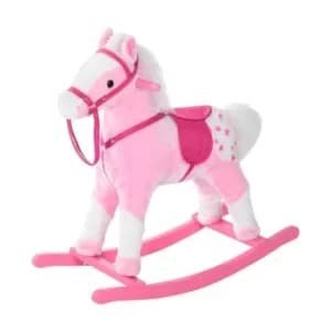 Homcom Plush Ride On Pink Rocking Horse, Pink