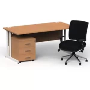Impulse 1600/800 White Cant Desk Oak + 3 Dr Mobile Ped & Chiro Med Back Black W/Arms