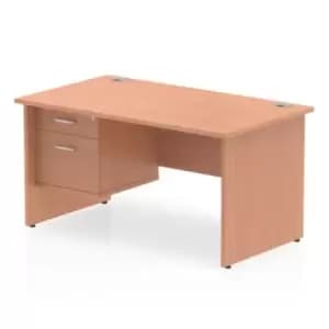 Impulse 1400 Rectangle Panel End Leg Desk Beech 1 x 2 Drawer Fixed Ped