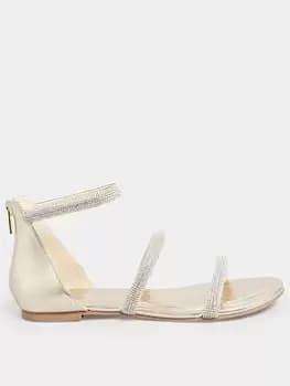 Long Tall Sally Diamante Flat Sandal - Gold, Size 10, Women