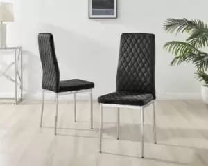 Set of 4 Milan High Back Soft Touch Diamond Pattern Velvet Dining Chairs With Silver Chrome Metal Legs