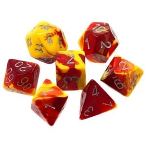 Chessex Gemini Poly 7 Dice Set: Red-Yellow/Silver