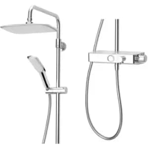 Chrome Thermostatic Bar Mixer Shower Push Button Start + Stylish Shelf - Triton