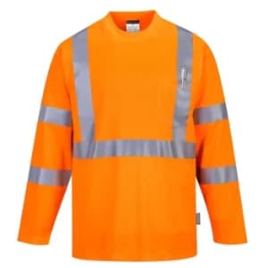 Portwest Long Sleeved Class 3 Hi Vis Pocket T Shirt Orange 5XL