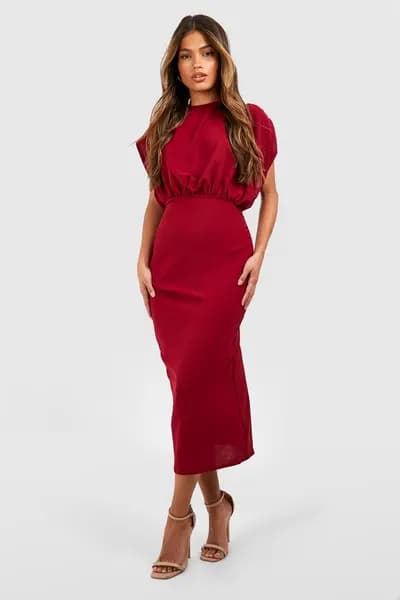 boohoo Short Sleeve Batwing Midaxi Dress Berry