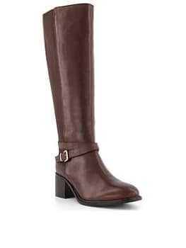 Dune London Tildings Leather Strap Detail High Leg Boot - Brown, Size 8, Women