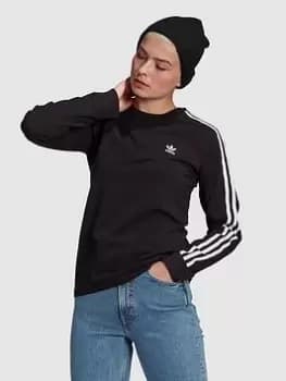 adidas Originals 3 Stripes Long Sleeve Tee - Black, Size 8, Women