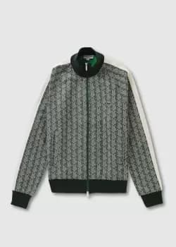 Lacoste Mens Regular Fit Monogram Print Zip Sweatshirt Size 5 - L Green / Beige