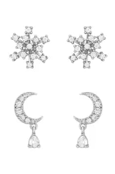 Rhodium Plated Starburst Earrings - Pack of 2