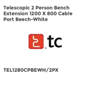 TC Group Telescopic 2 Person Bench Extension 1200 x 800 Cable Port Beech-White